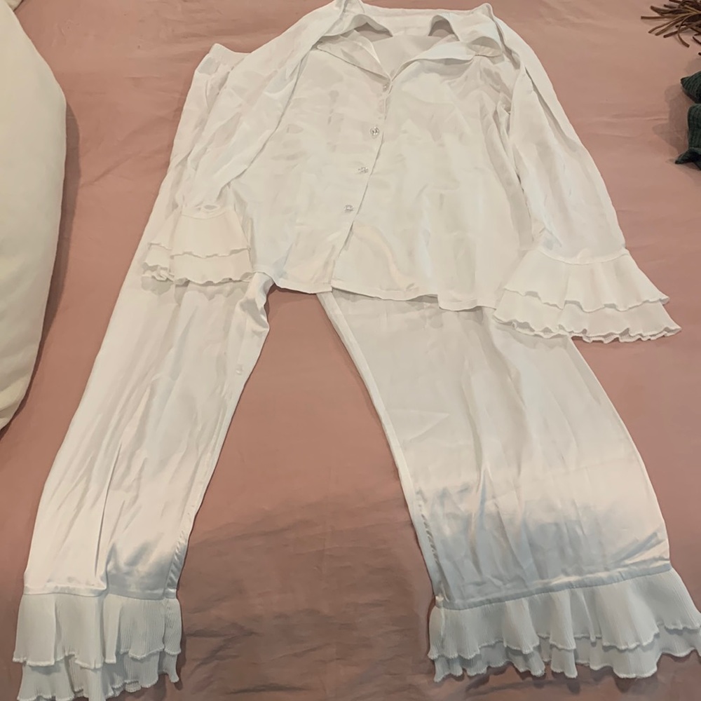 Shein White Ruffle Pj Set